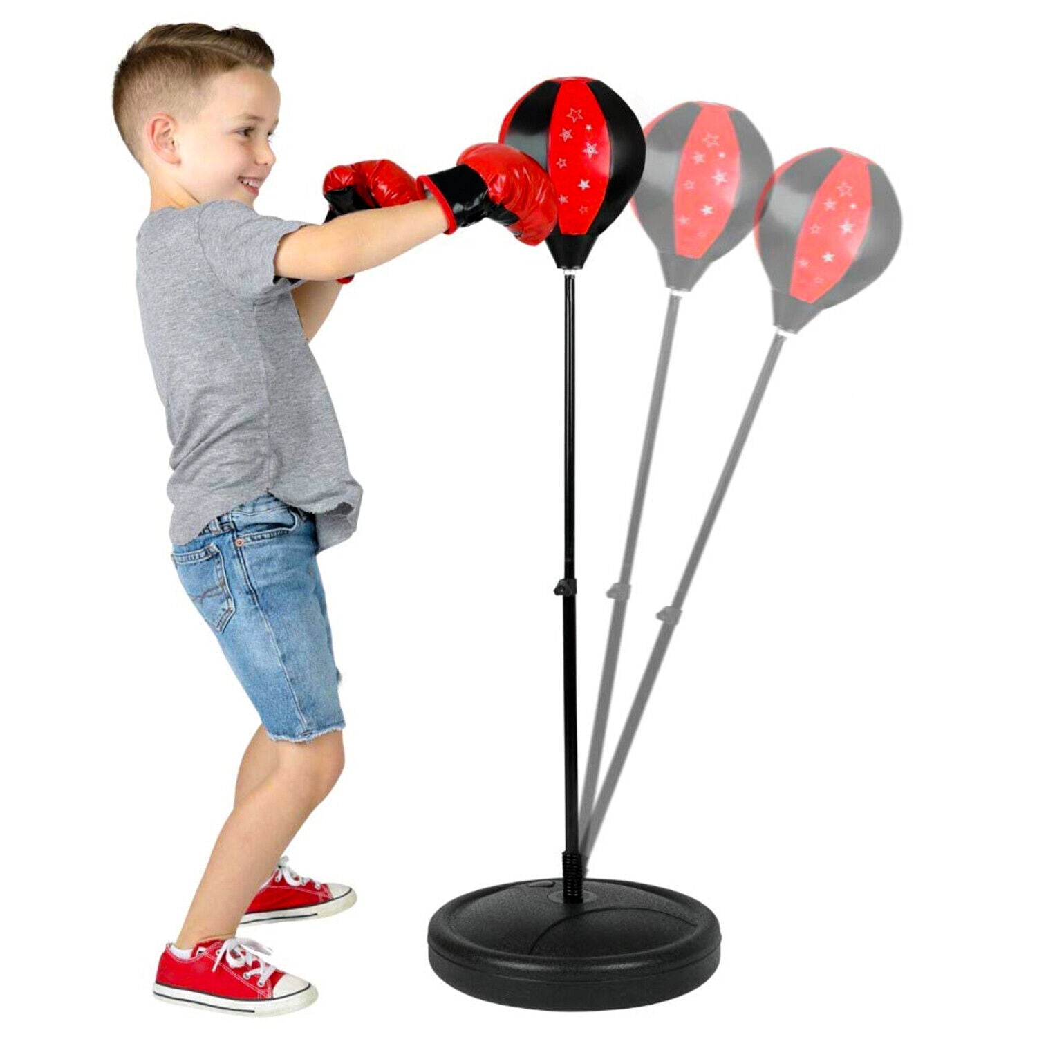 CHILDREN KIDS JUNIOR BOXING PUNCH BALL BAG FREE STANDING SET with MITTS GLOVES