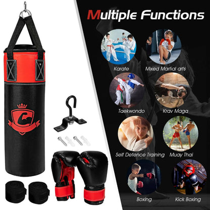 Kids Punch Bag with Hand Wraps and Wall Bracket for Workout