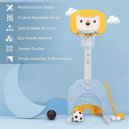 3-In-1 Basketball Hoop Set Stand with 5 Adjustable Height Levels