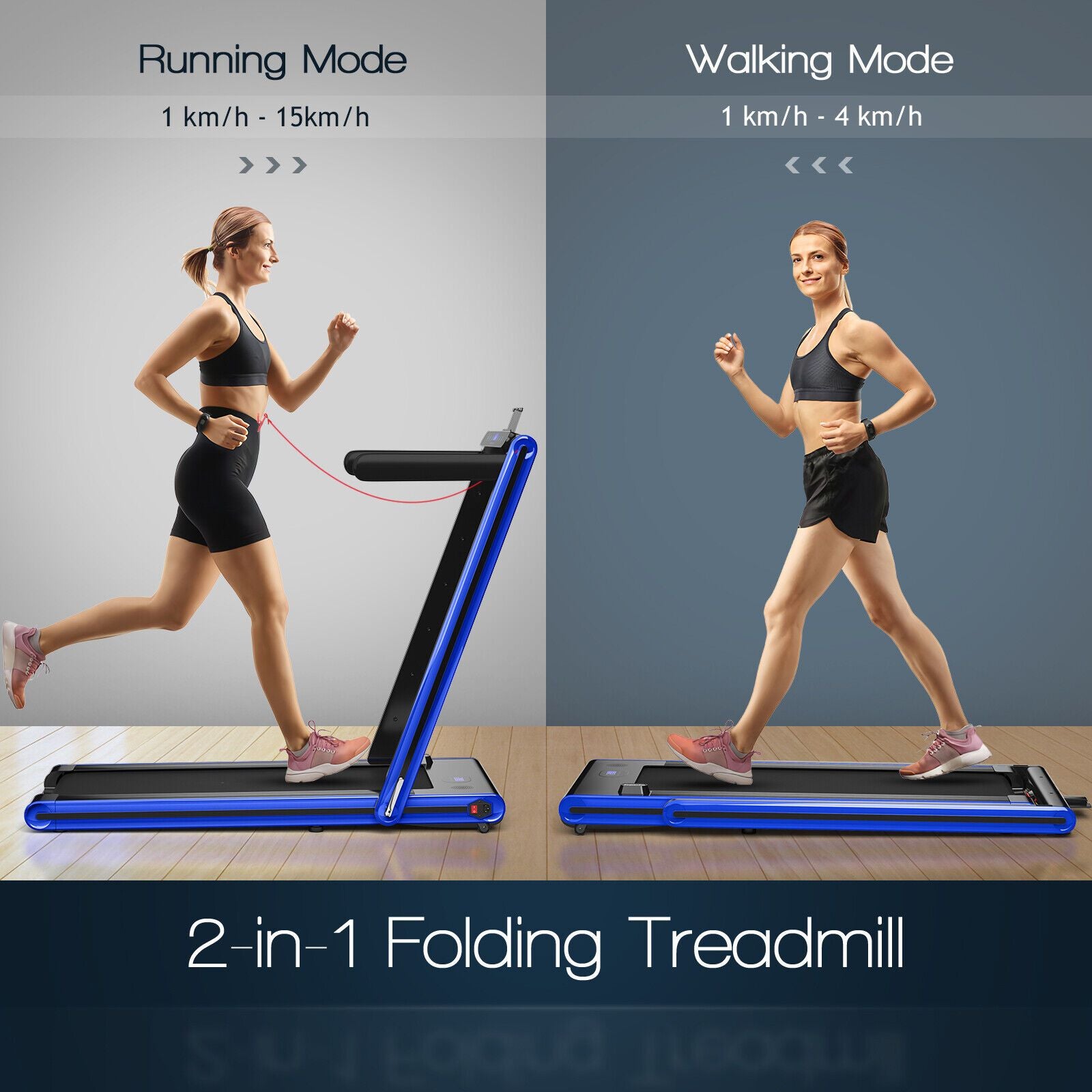 2-In-1 Folding under Desk Treadmill with Dual LED Display