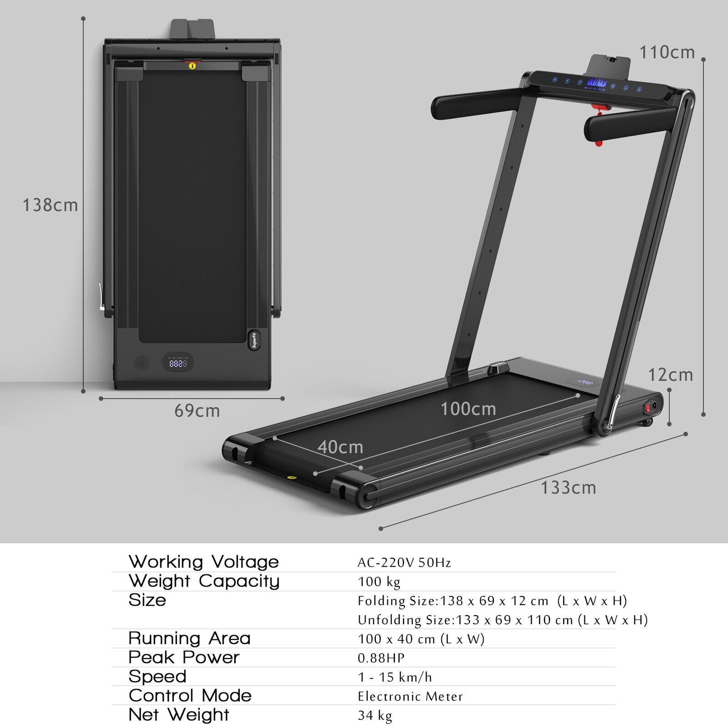 2-In-1 Folding under Desk Treadmill with Dual LED Display