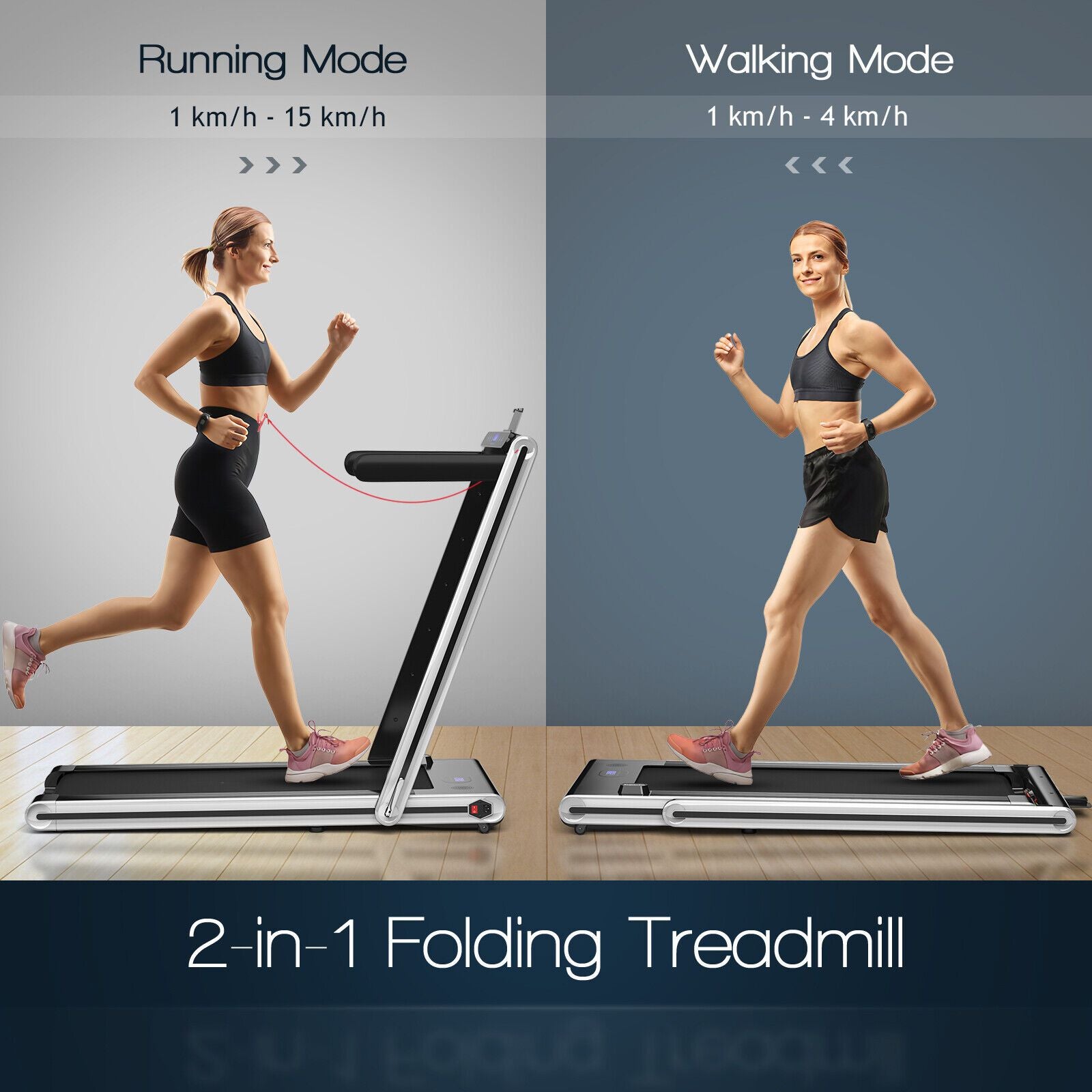 2-In-1 Folding under Desk Treadmill with Dual LED Display