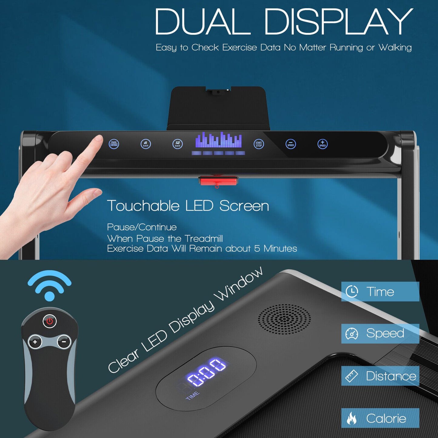 2-In-1 Folding under Desk Treadmill with Dual LED Display