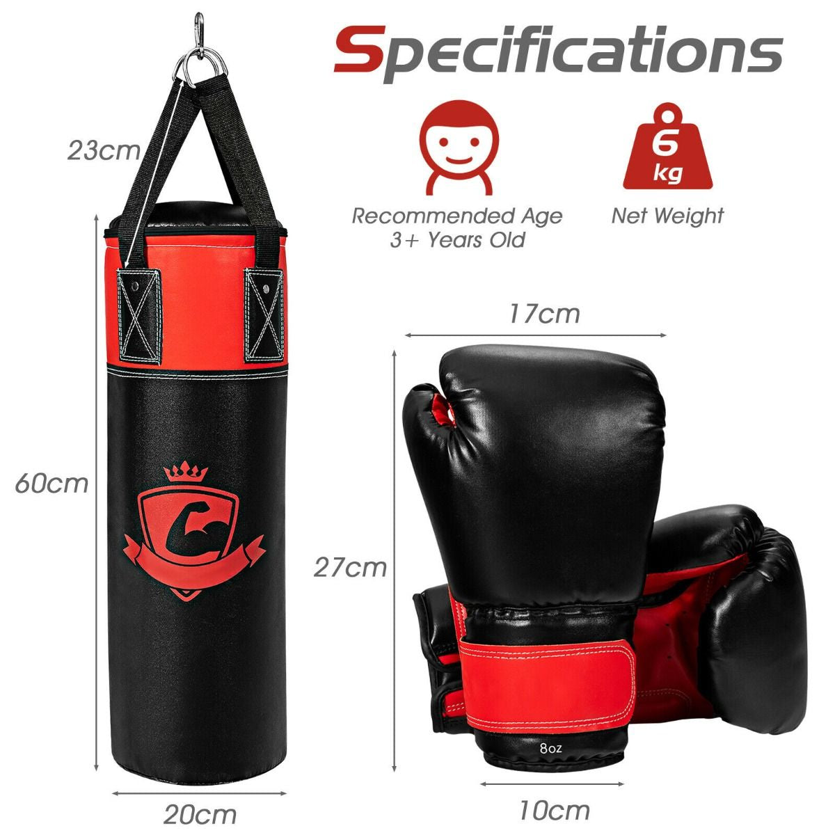 Kids Punch Bag with Hand Wraps and Wall Bracket for Workout