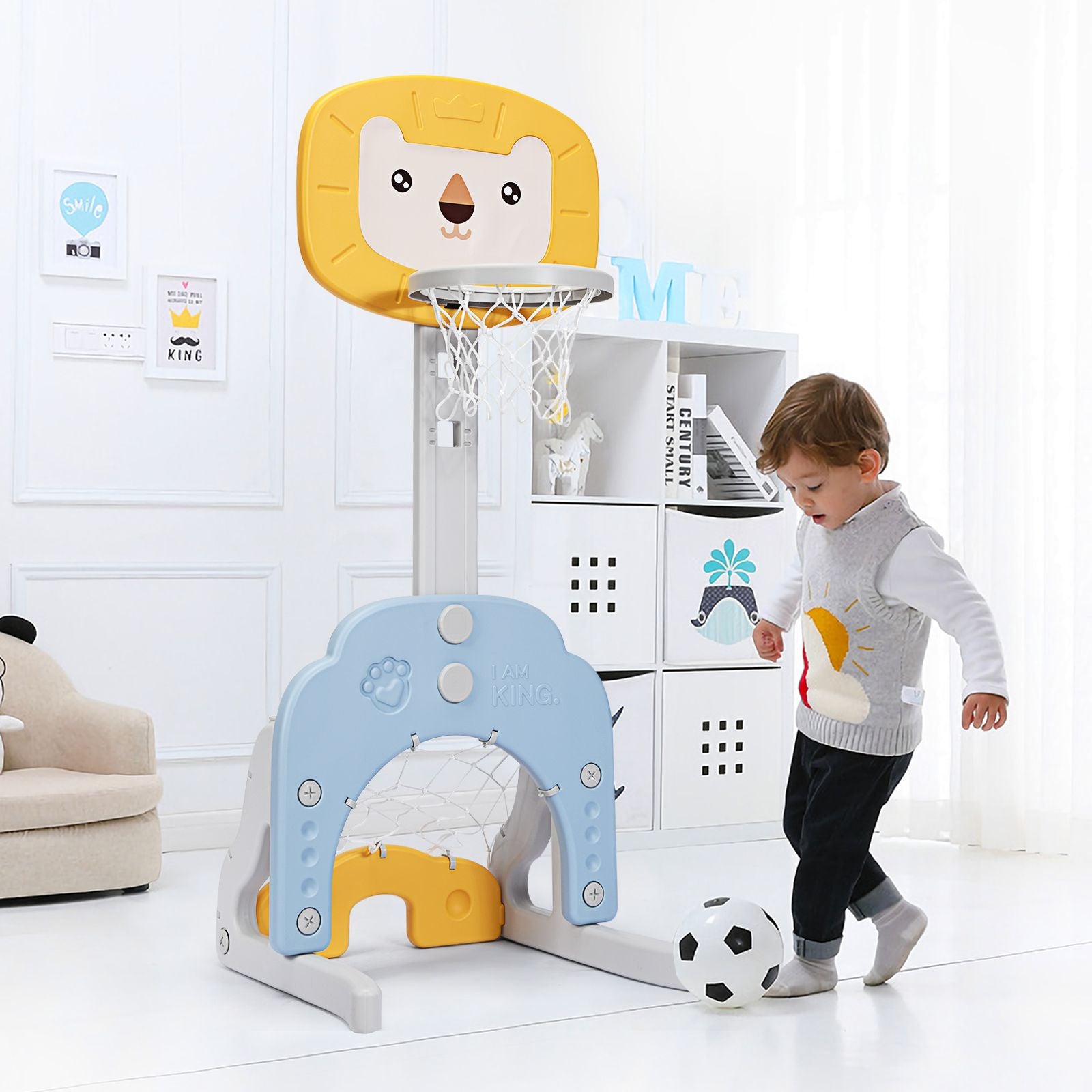 3-In-1 Basketball Hoop Set Stand with 5 Adjustable Height Levels